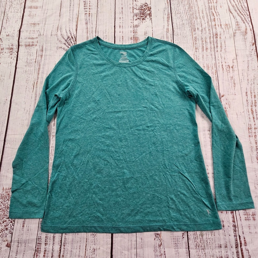 Dasnkin Now Semi-Fitted Green Long Sleeve Cotton Blend‎ T-Shirt Women's L
